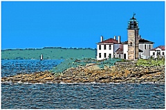 Beavertail Lighthouse Over Rock Formations